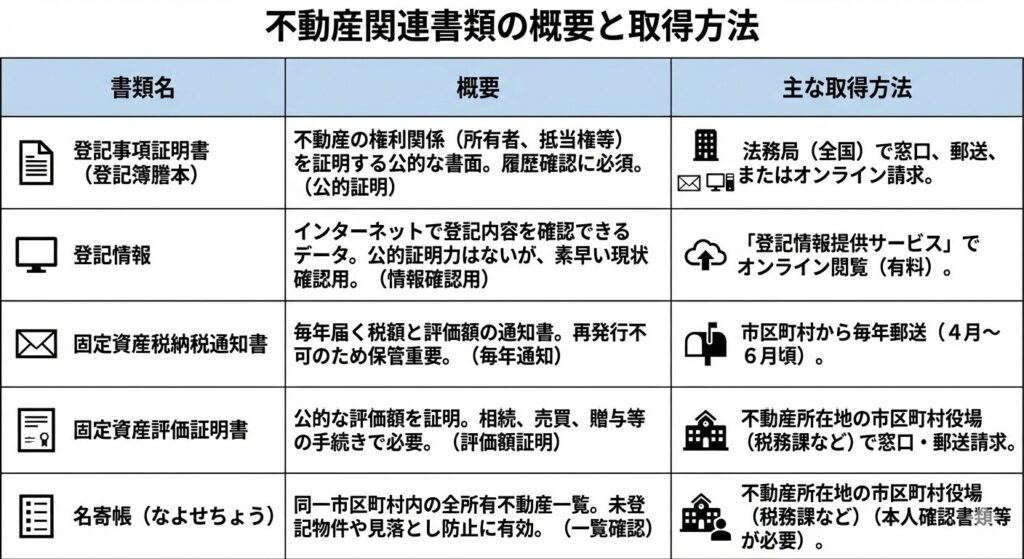 不動産関連書類の概要と取得方法